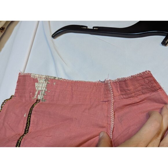 Pink & Cream Embroidered Lehenga Choli Set With Beaded Details & Tie-Back Design - Picture 4 of 8